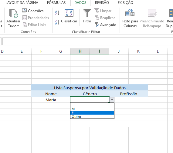 Como criar uma lista suspensa no Excel - Dado Inserido - WikiAjuda