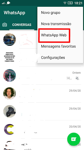 Clique na opção WhatsApp Web com o celular