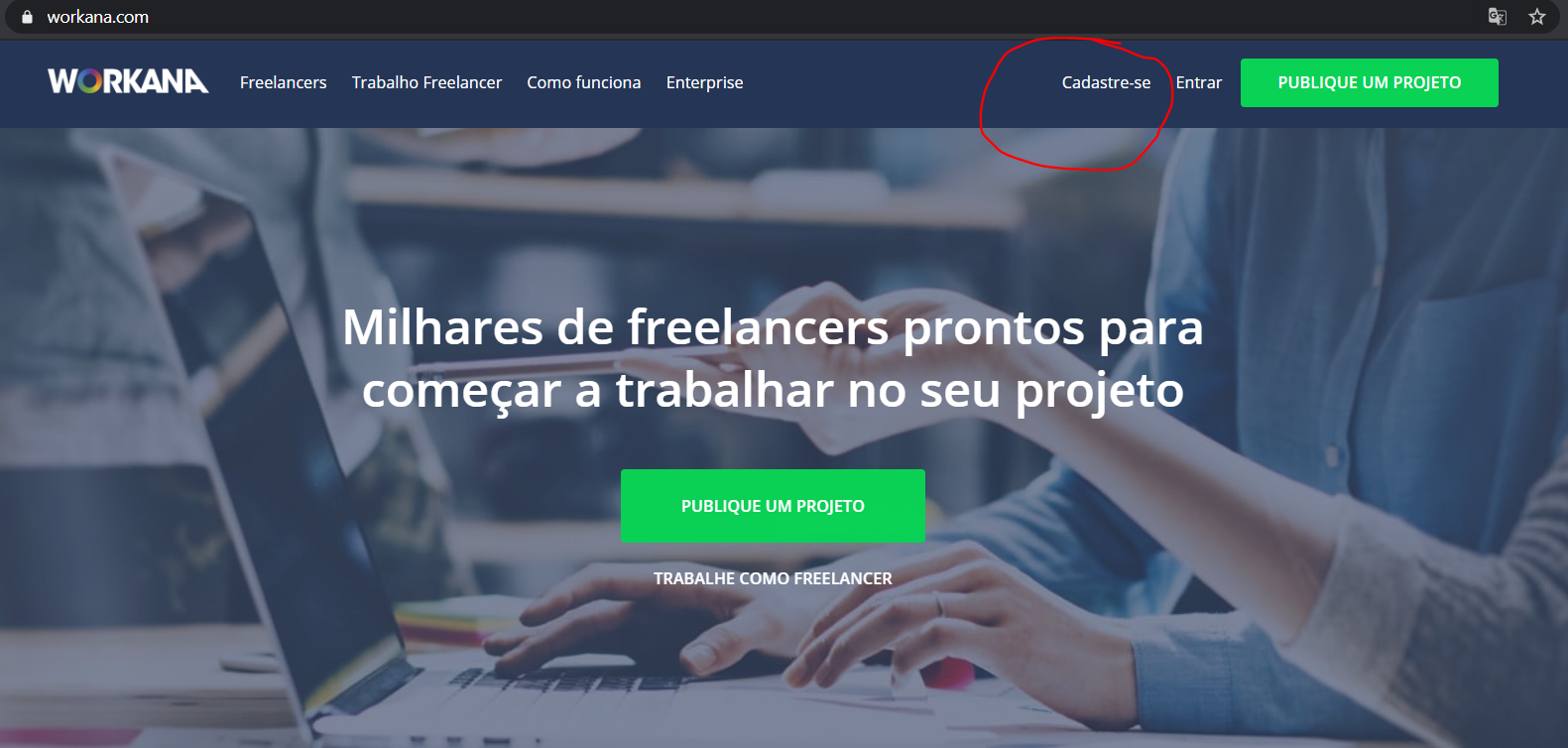 Criando seu cadastro para ser um freelancer