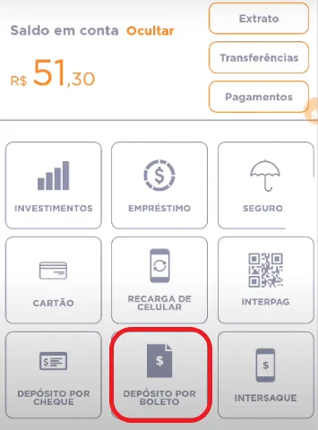 Como transferir o auxílio emergencial para outros bancos - Deposito por boleto no app Banco Inter - WikiAjuda